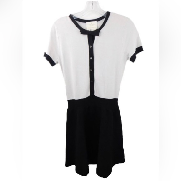 Kate Spade New York Mini Black and Ivory White Sweater Dress & Black Bow Size S - Picture 3 of 8